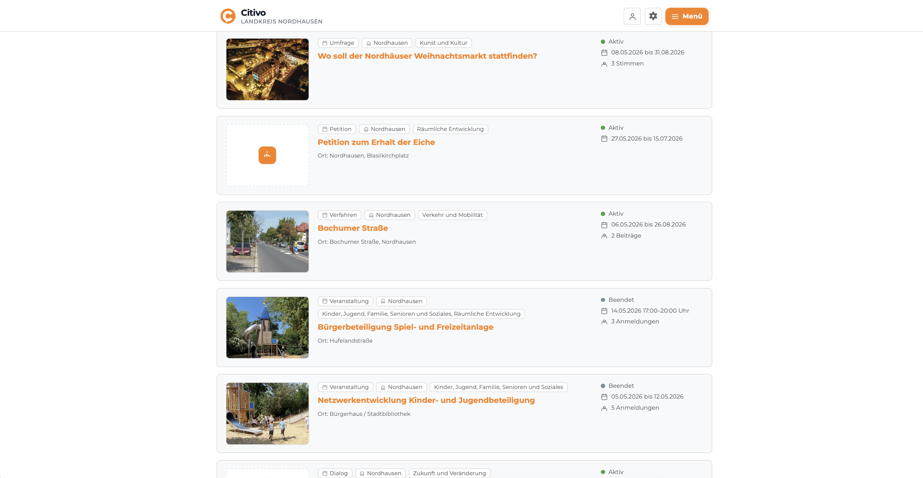Citivo Bürgerbeteiligung mit Beteiligungsliste, Status und Zeitraum